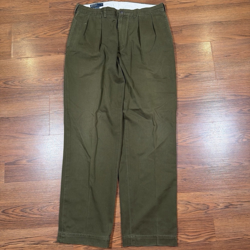 Vintage Polo Ralph Lauren Andrew Pant Fits Mens 34x31 Green Pleated Chino Pony